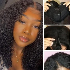 Julia V Part Kinky Curly Wigs Upgrade U Part Glueless Human Hair Wigs 150% Density