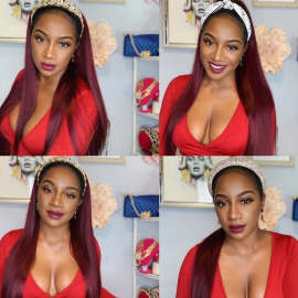 Julia Hair Burgundy Color Straight Headband Wig Yaki Straight Headband Wig Clearance Sale