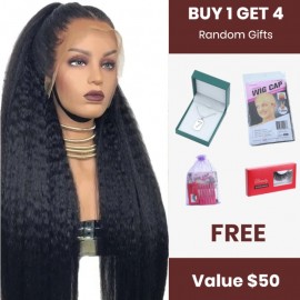 Julia Affordable 13X4 Lace Front Silk Press Kinky Straight Wig Human Hair Wigs With Pre-Plucked Natural Hairline For Sale