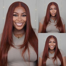 Julia Feathered Layered Cut Reddish Brown 13x4 Lace Front Straight Human Hair Wig