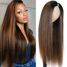 Julia Hot Highlight Balayage Straight V Part Wig Upgrade U Part Wig No Leave Out Glueless Human Hair Wigs