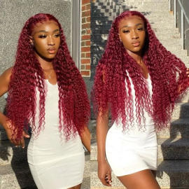 Julia Affordable Burgundy Color Middle Lace Part Jerry Curly Wig 100% Human Hair Wigs For Sale