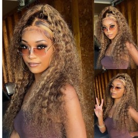 Julia Hair Rich Brown Highlight Water Wave Lace Front Wigs 150% Density Full And Bouncy High Quality Bench Wave Human Hair Wig