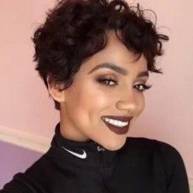 Julia Chic Curly Natural Black Glueless Short Wig with Side Swept Bangs for Women