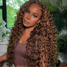 Julia Hair Affordable Piano Brown Water Wave Hair 13x1 T Part Lace Wig P430 Highlight Wig Colored Human Hair Wigs For Women
