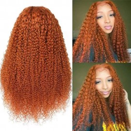 Julia Hair Affordable Burnt Ginger Middle Part Jerry Curly Wig Orange Color 100% Human Hair Wigs Pre-Colored Wig For Women