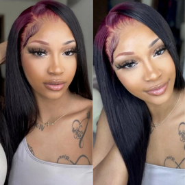 Julia 99J Burgundy Roots Black Human Hair Wigs Straight 13x4 Lace Front Wig With Red Sparkle Hair On Top