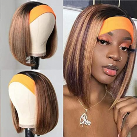 Julia Short Bob Wig Straight Wave Wigs With Headbands Attached Ombre Blonde Wigs 1B/TL412 Adjustable