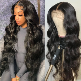 Julia Hair Body Wave Human Hair Wigs 13x4 Transparent Lace Front Wig Pre Plucked 150% 180% Density