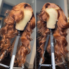 Julia Ginger Color YTB Same Hair Auburn Brown 13x4 Transparent Lace Front Big Voluminous Curls Loose Wave Highlight Wigs 180% Density