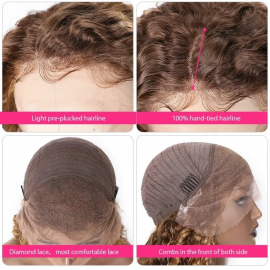 Julia 13x4 Lace Front Honey Blonde Layered Lob Water Wave Wig Dark Brown Color 150% Density
