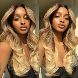 Julia High Quality Dark Grey Root And Blonde End Ombre Natural Wave Lace Front Wigs Sleek and Sexy Human Hair Wigs 20 Inch