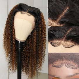 Julia Hair 13x4 Lace Frontal Dark Brown Balayage Highlights Curly Wig