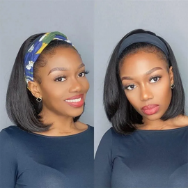 10 Inch Short Bob 100% Human Hair Wigs With Headband Julia Friday Flash Sale