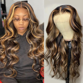 Julia Blonde Balayage Face Framing Highlights Human Hair Wigs 13x4 Lace Front Wigs With Dark Roots