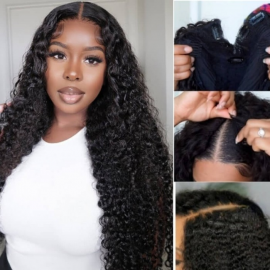 Julia Amazing Wet and Wavy Deep Wave V Part Wig Glueless Human Hair Wig Beginner Friendly And Scalp Protective