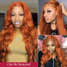 16 Inch 4x4 Lace Part Orange Ginger Color Pre Plucked Body Wave Wigs