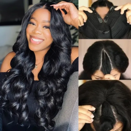 Julia Affordable V Part Body Wave Wigs Upgrade U Part Glueless Human Hair Wigs Machine Made 150% Density