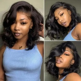Julia Short Bob 13x4 Lace Front Human Hair Wig 180% Density Pre Plucked Natural Wave Human Hair Wig For Women