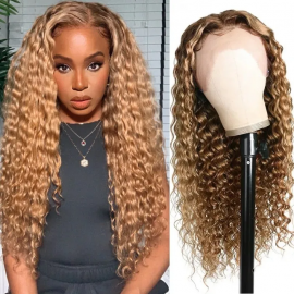 Julia Honey Blonde Deep Wave Human Hair Wig Ombre Colored Deep Wave 13x4 Lace Front Wig