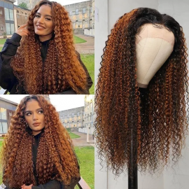 Julia Hair 13x4 Lace Frontal Dark Brown Balayage Highlights Curly Wig