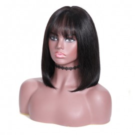 Julia Short Bob Lace Front Wig With Bang150% Density Brazilian Bob Straight Wigs For Women