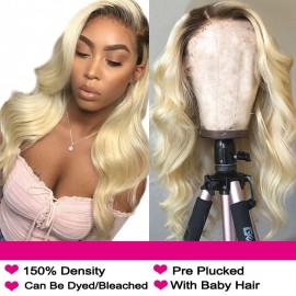 Julia Pre Plucked Blonde Body Wave Lace Front Wigs With Baby Hair Ombre Human Hair Wig For Women