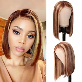 Julia Highlight Straight Bob Wigs With Baby Hair Pre Plucked 13x4 Lace Front Human Hair Wigs For Women