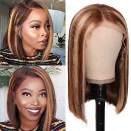 Julia Highlight Straight Bob Wigs With Baby Hair Pre Plucked 13x4 Lace Front Human Hair Wigs For Women