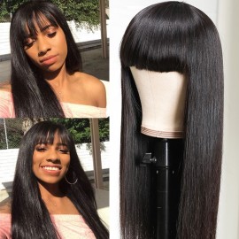 Julia Tuesday Flash Sale 14 Inch Natural Brazilian Straight Hair Wig With Bang Machine Made