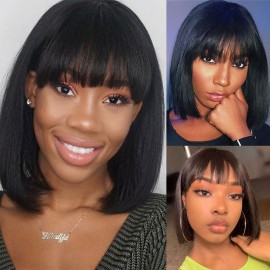 Julia Short Bob Straight Hair Wig With Bang Brazilian Human Hair Wig Bob Machine Made