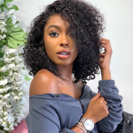 Julia Short Afro Curly Wigs With Bangs For Black Women African Glueless Full Curly Human Hair Wig Flash Sale