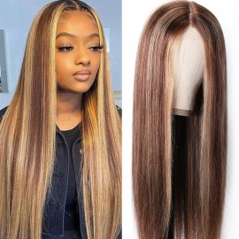 Julia Highlight 16-20 Inch Human Hair Straight Wigs Honey Blonde Lace Wigs With Baby Hair