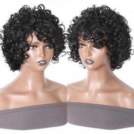 Julia New Fashion Glueless Short Pix Cut Bob Curly Wigs With Bangs 100% Human Hair Machine Made Wigs