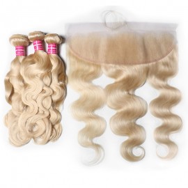 Julia Hair Blonde Brazilian Virgin Human Hair 3 Bundles With Frontal Body Wave 613 Hair