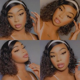 Julia Hair Headband Wig Short Bob Human Hair Wigs Water Wave Hair With Headband Attached Natural Color