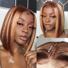 Julia Highlight Bob Wigs With Baby Hair 4*0.75 Lace Part Straight Brown Wigs For Black Women