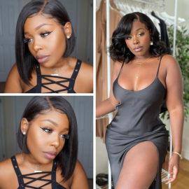 Julia Blunt Cut Bob Lace Front Haircuts Short Side Part Bob Wig 150% Density