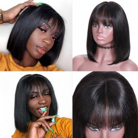 Julia Hair Wednesday Flash Sale 14 Inch Brazilian Short Bob Wig With Bang 130% Density 13x4 Lace Front Straight Wigs