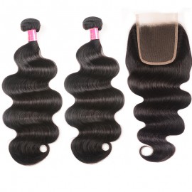 Julia Body Wave Weaves 2 Bundles With Lace Closure Natural Color Customized 4x4 Lace Body Wave Wigs