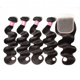 Julia 4Pcs Body Wave Hair Bundles With 4x4 Transparent Lace Closure Human Hair