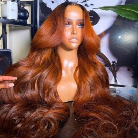 Julia Hair Affordable Body Wave 13x4 Copper Brown Lace Front Wig Pre-plucked Colored Natural Human Hair Wigs for Women Flash Sale $100 Off