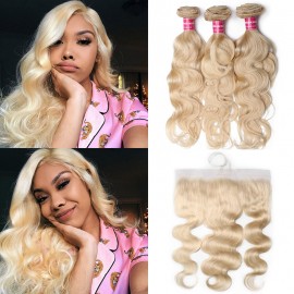 Julia Hair Blonde Brazilian Virgin Human Hair 3 Bundles With Frontal Body Wave 613 Hair
