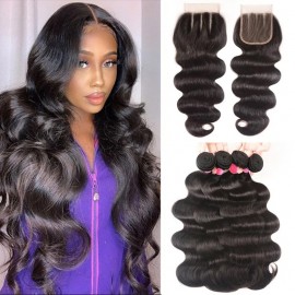 Julia 4pcs Malaysian Body Wave Weave With 1pc Lace Closure Human Hair Bundles With Closure
