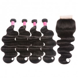 Julia Hair 4 Bundles Body Wave Weave Hair With 4*4 Lace Closure 100% Unprocessed Virgin Human Hair