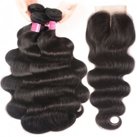 Julia Hair Peruvian Virgin Hair Body Wave 4x4 Lace Closure With 3 Bundles Human Hair Weave