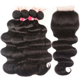 Julia 4pcs Malaysian Body Wave Weave With 1pc Lace Closure Human Hair Bundles With Closure