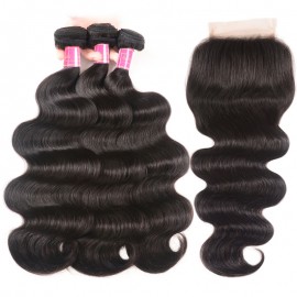Julia 3 Bundles Body Wave Human Hair With 4x4 Transparent Lace Closure