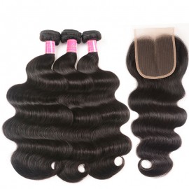 Julia 3 Bundles Body Wave Human Hair With 4x4 Transparent Lace Closure