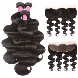 Julia Body Wave Human Hair 3 Bundles With 13x4 Transparent Lace Frontal